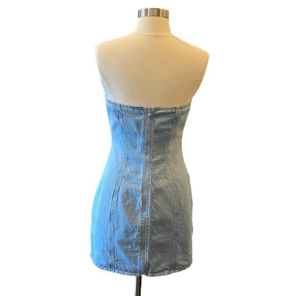 Asos Strapless Denim Mini Dress With Slit Hem - Picture 7 of 13